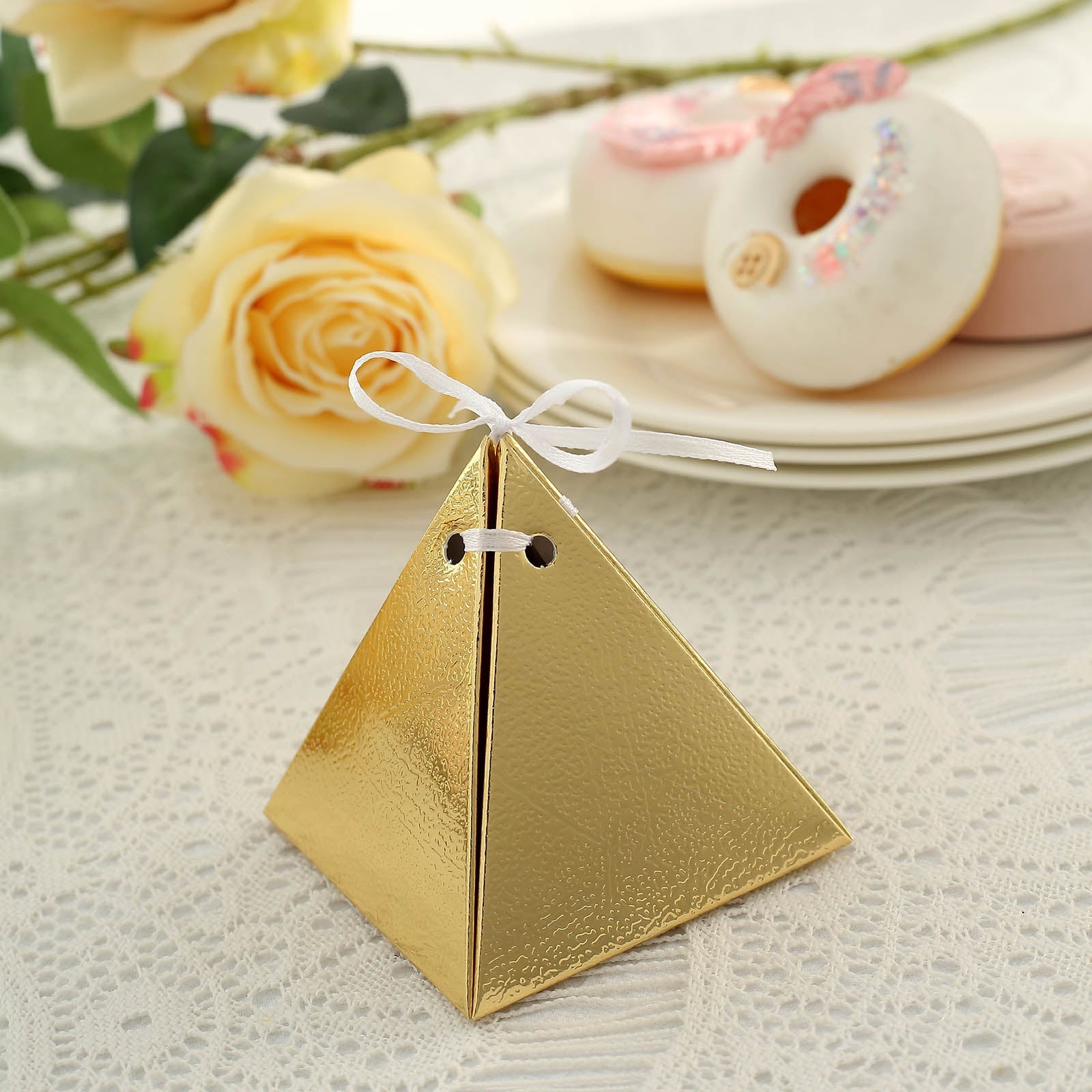 Pyramid Shaped Favor Box Candy Gift in Gold Color 25 Pack