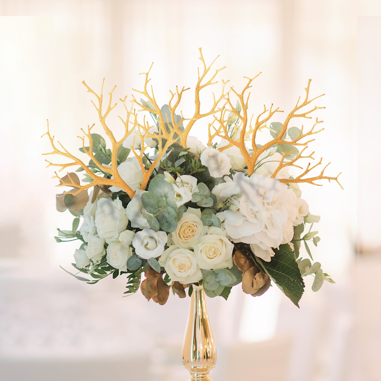 14" Metallic Gold Artificial Tree Branch Vase Fillers in Floral Arrangement