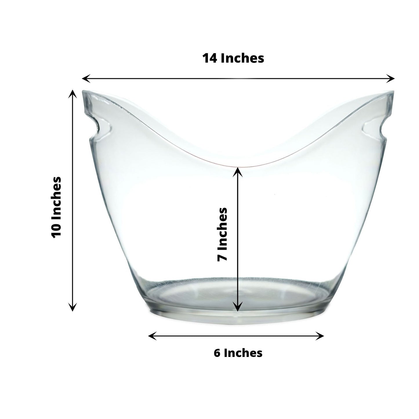 Clear 7-liter plastic ice bucket with handles, perfect for parties.