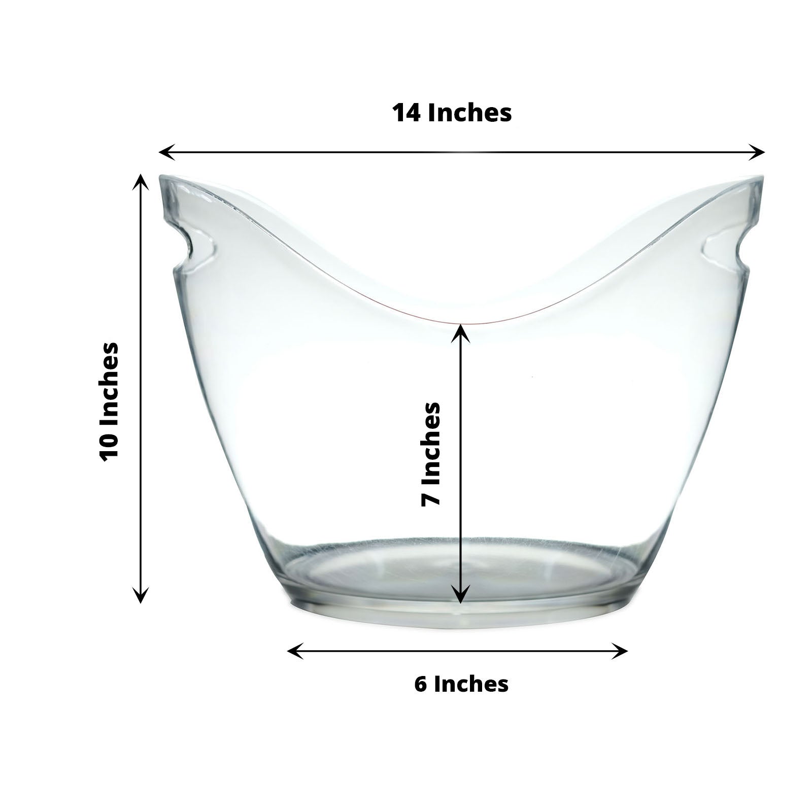 Clear 7-liter plastic ice bucket with handles, perfect for parties.