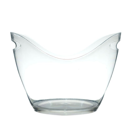 Clear plastic ice and drinks bucket, 7 liters, with handles for parties.