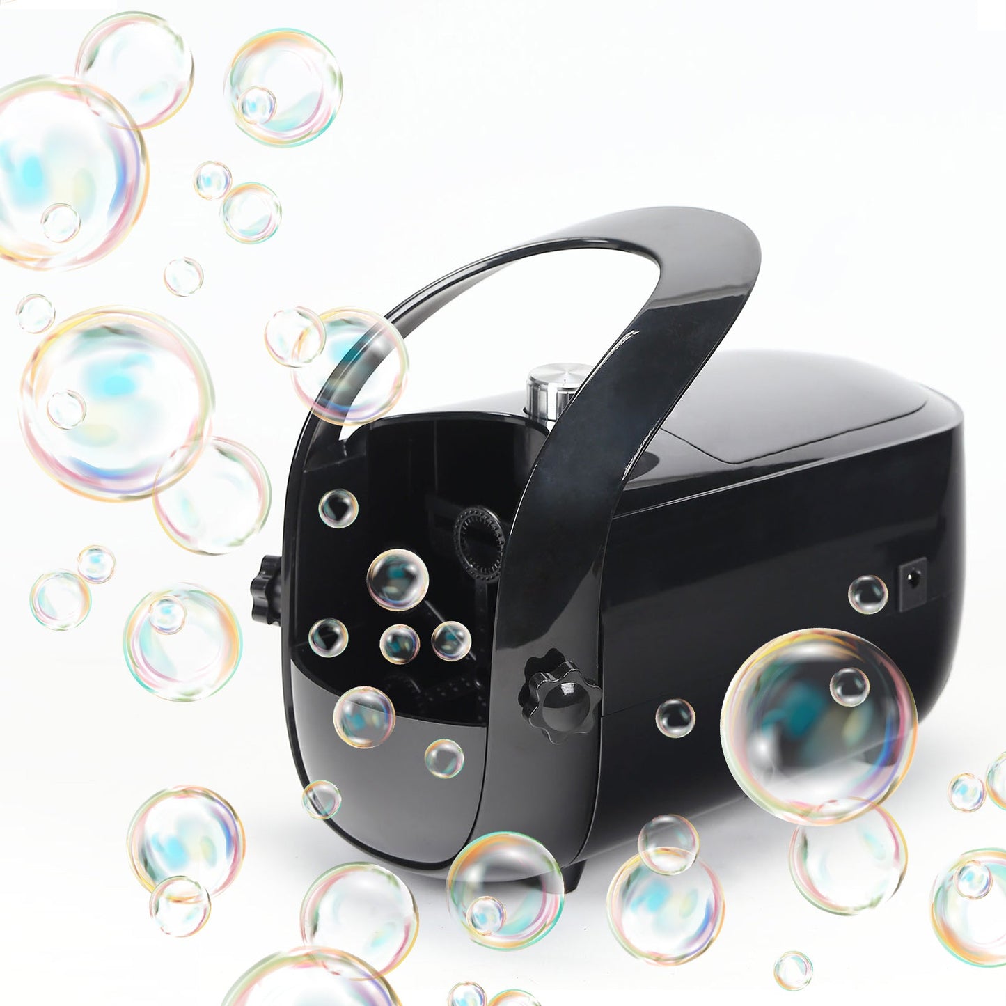 Dual Speed Black Portable Bubble Machine, Automatic Bubble Blower, USB Plug in or Battery Powered