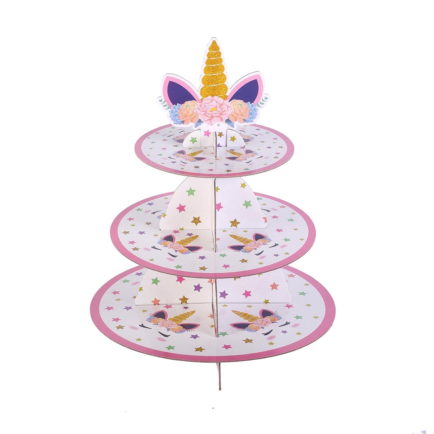 3 Tier Cardboard Cupcake Dessert Stand Treat Tower in Unicorn Theme 15 Inch#whtbkgd