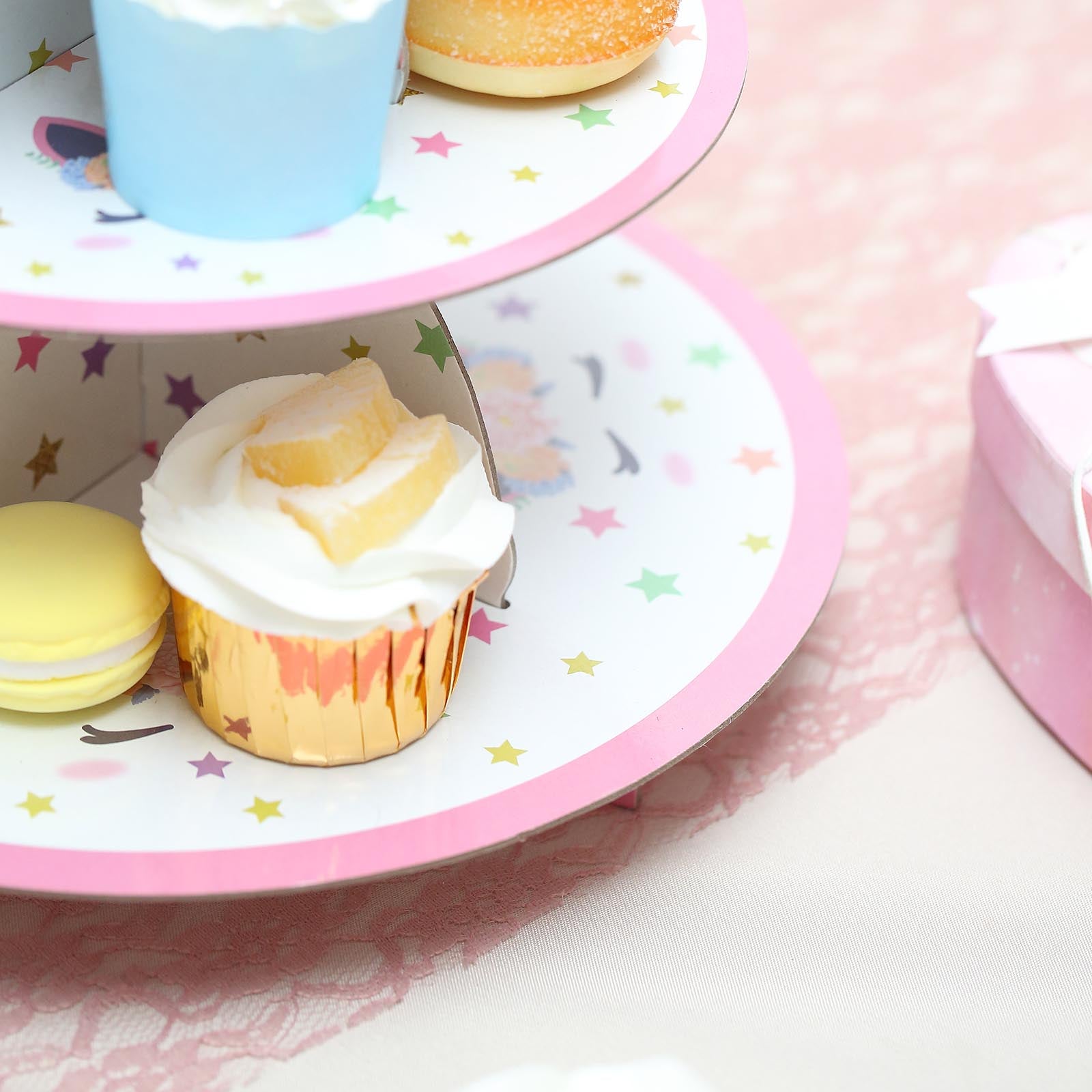 Unicorn Themed 3 Tier Cardboard Cupcake Dessert Stand Treat Tower 15 Inch 
