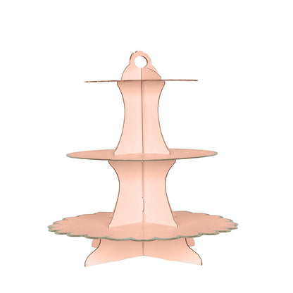 13inch 3-Tier Blush/Rose Gold Cardboard Cupcake Dessert Stand Treat Tower