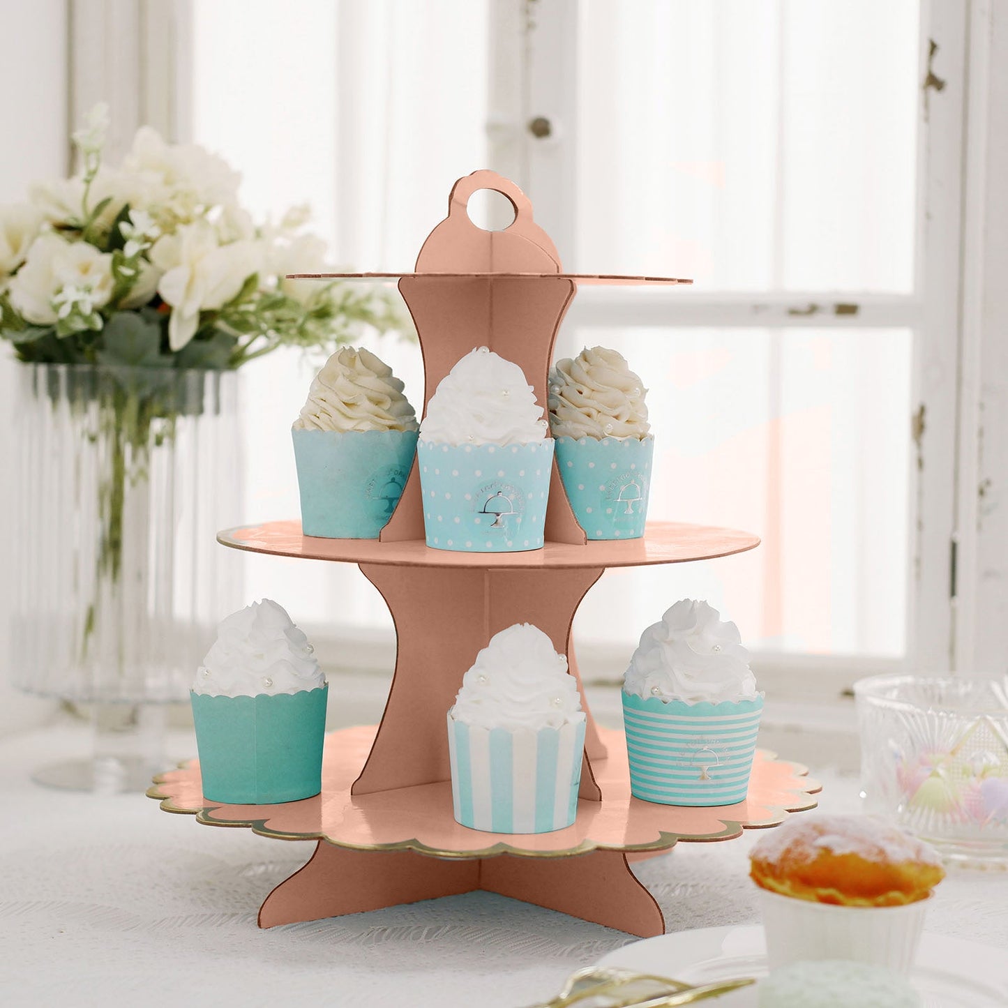 13inch 3-Tier Blush/Rose Gold Cardboard Cupcake Dessert Stand Treat Tower