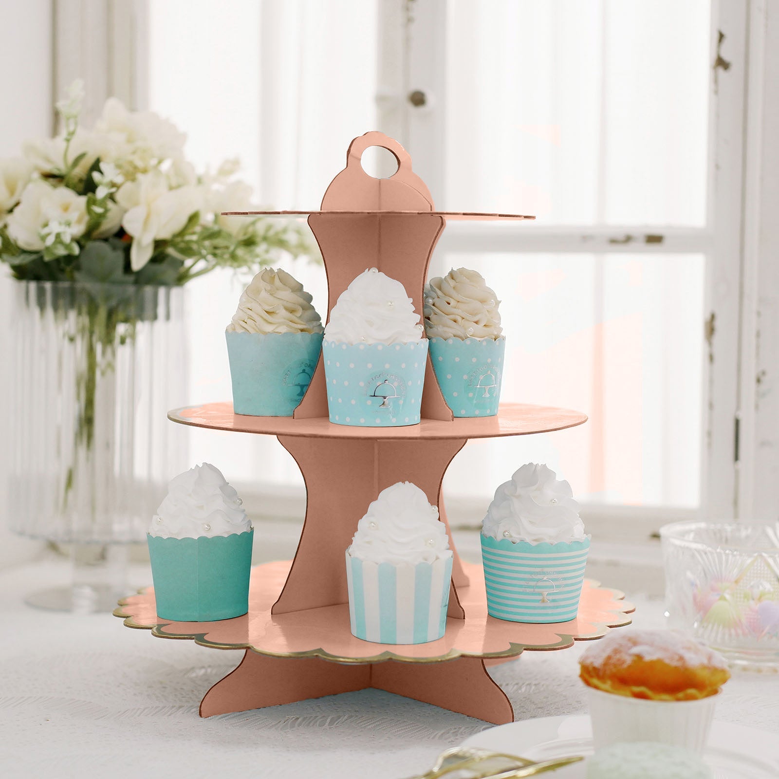 13inch 3-Tier Blush/Rose Gold Cardboard Cupcake Dessert Stand Treat Tower