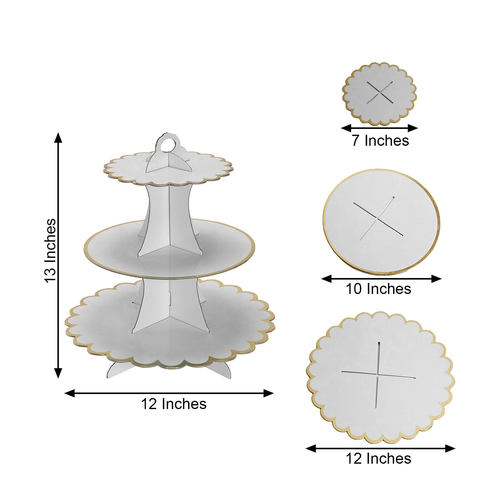 13inch 3-Tier Gold/White Cardboard Cupcake Dessert Stand Treat Tower
