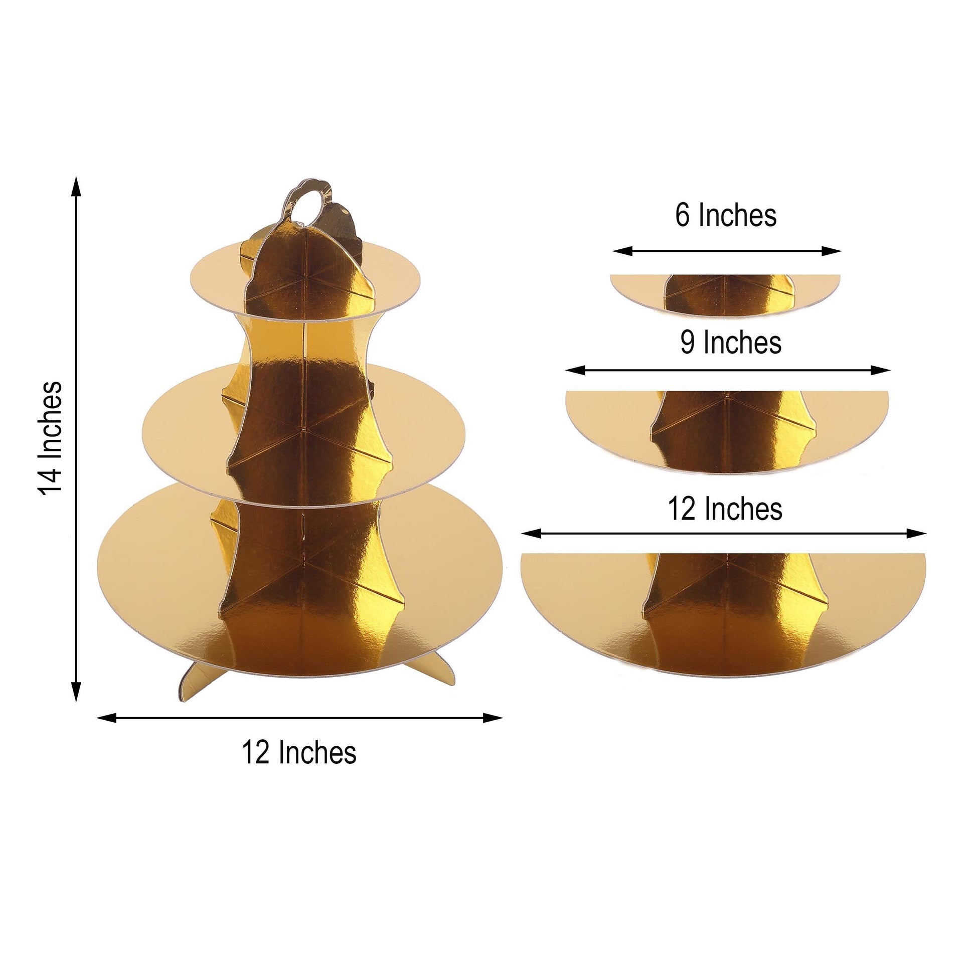 14 Inch Treat Tower 3 Tier Metallic Gold Cardboard Cupcake Stand