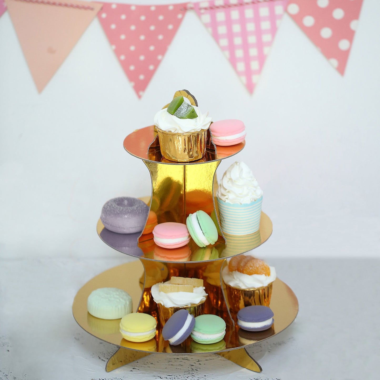 14 Inch 3 Tier Metallic Gold Cardboard Dessert Stand Treat Tower