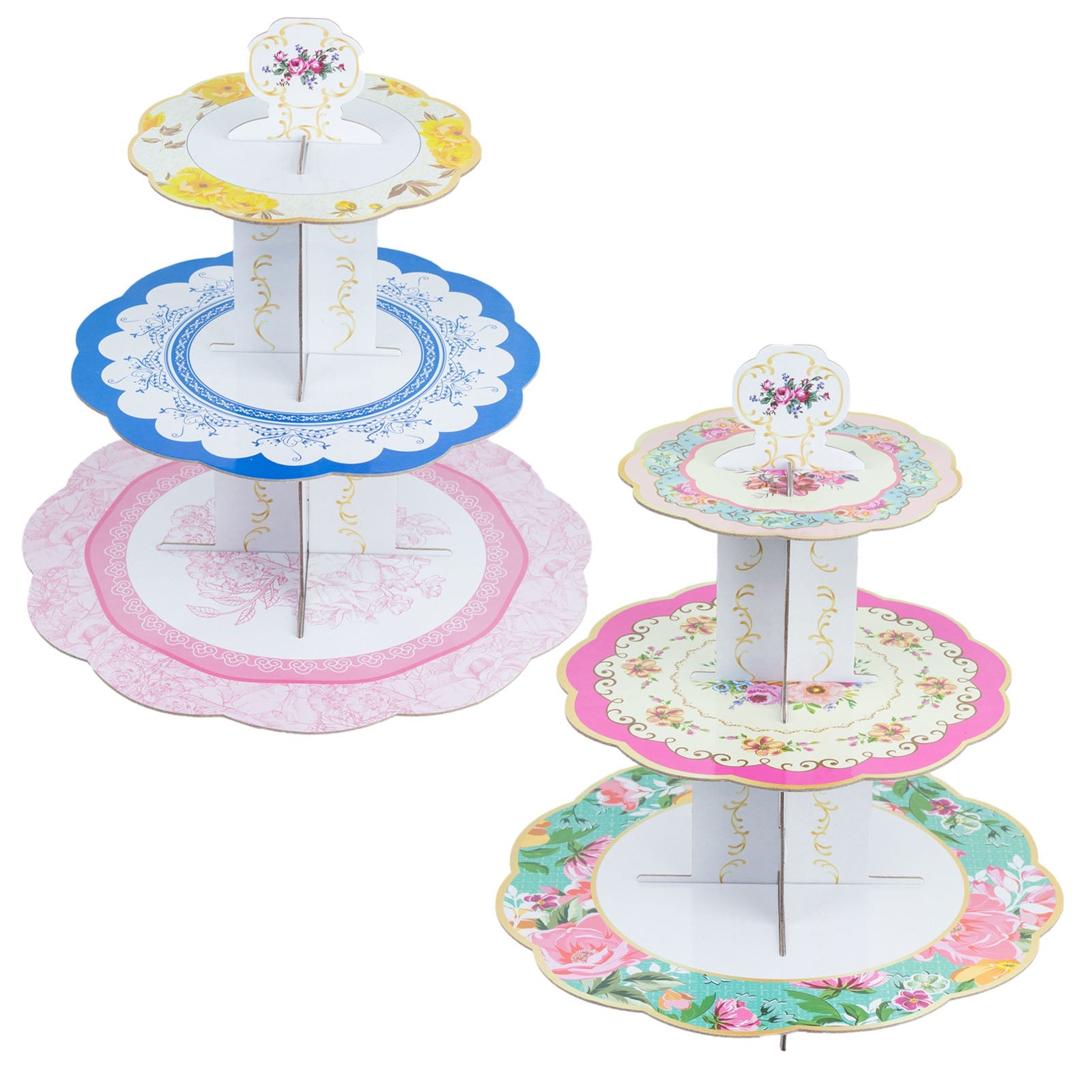 2 Pack | 14inch 3-Tier Floral Cardboard Dessert Pedestal Display With Scalloped Edges