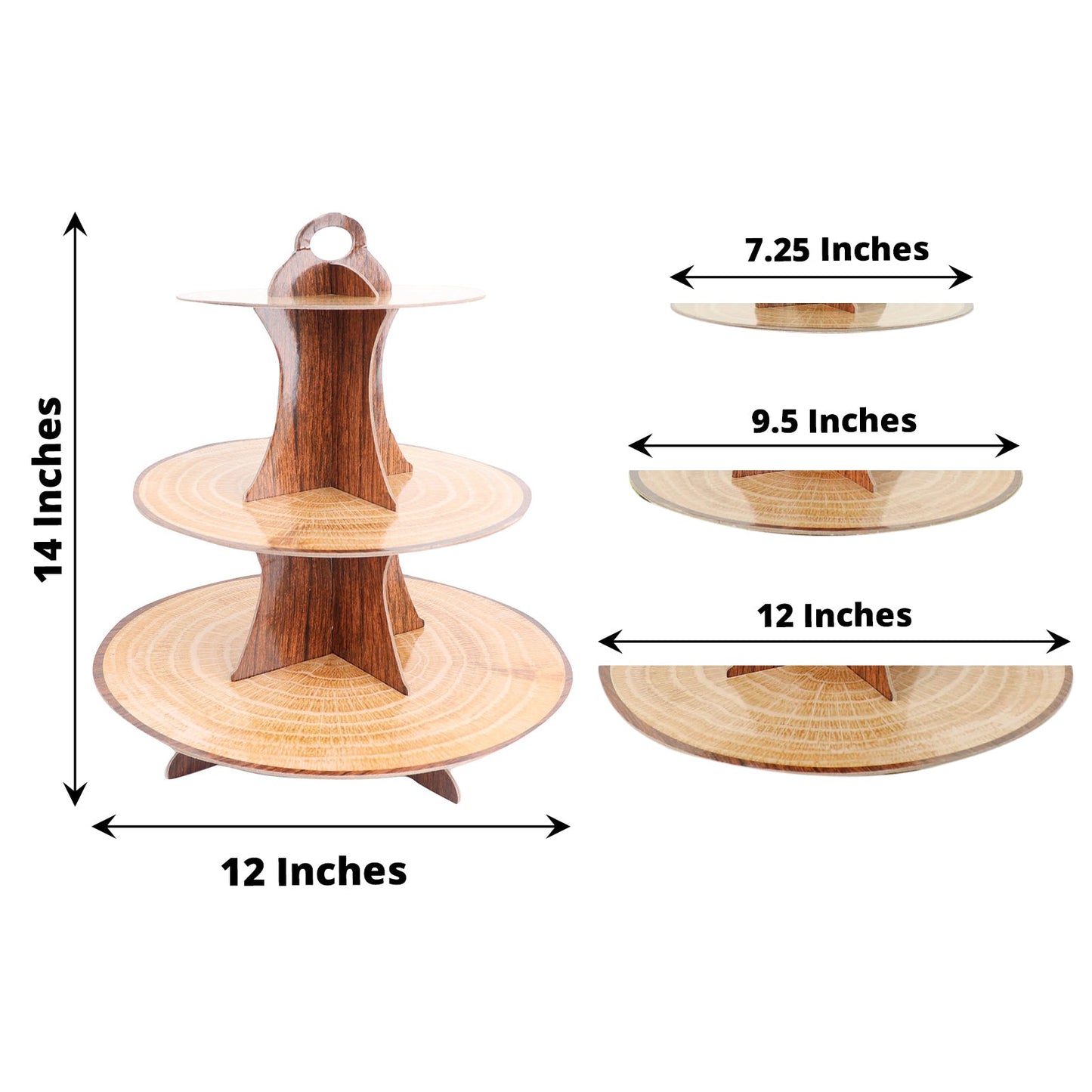 13 Inch Natural Wood Plank Print 3 Tier Cardboard Cupcake Dessert Stand
