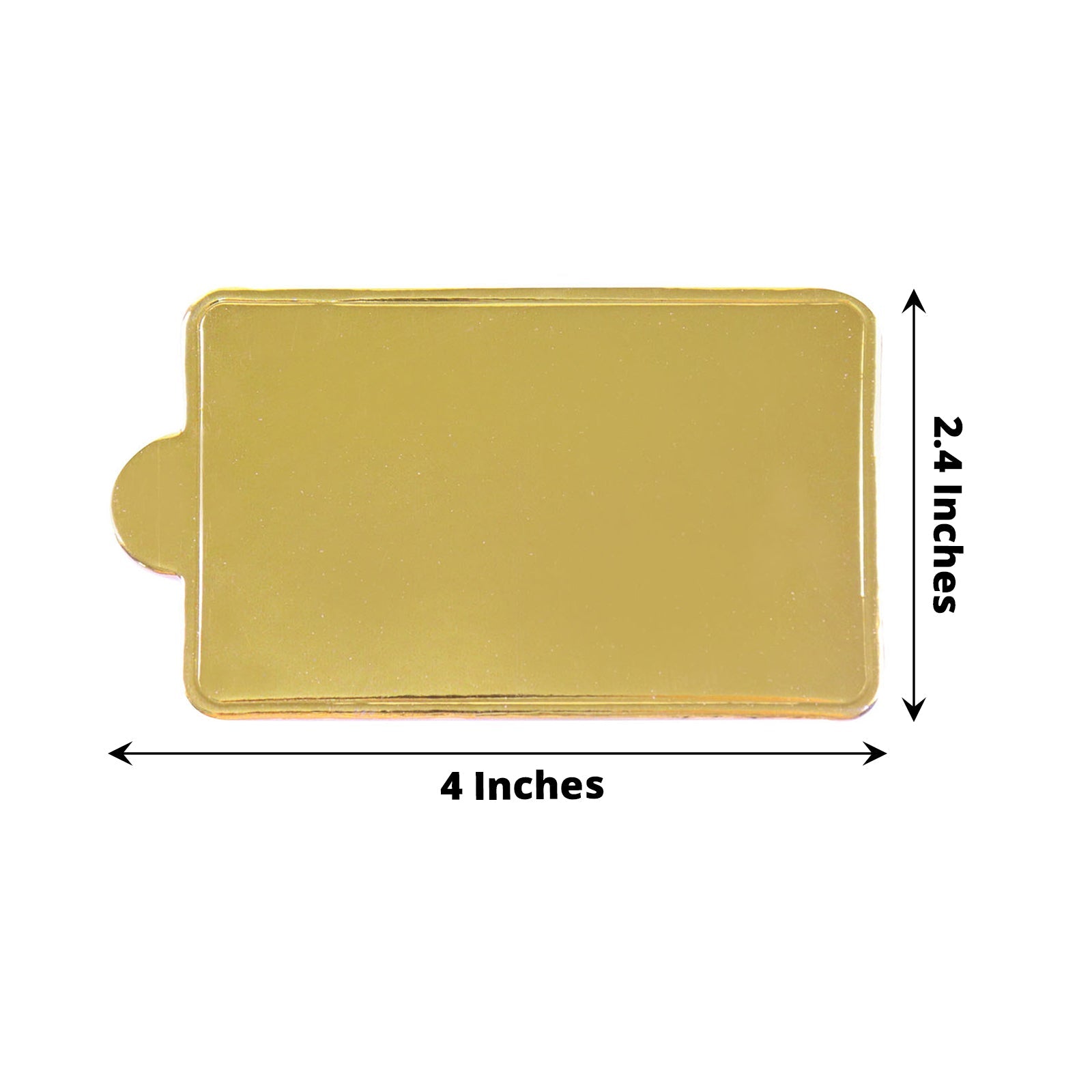 Gold mini rectangle paper trays, 50 pack, 2.4"x4" for desserts and cakes.