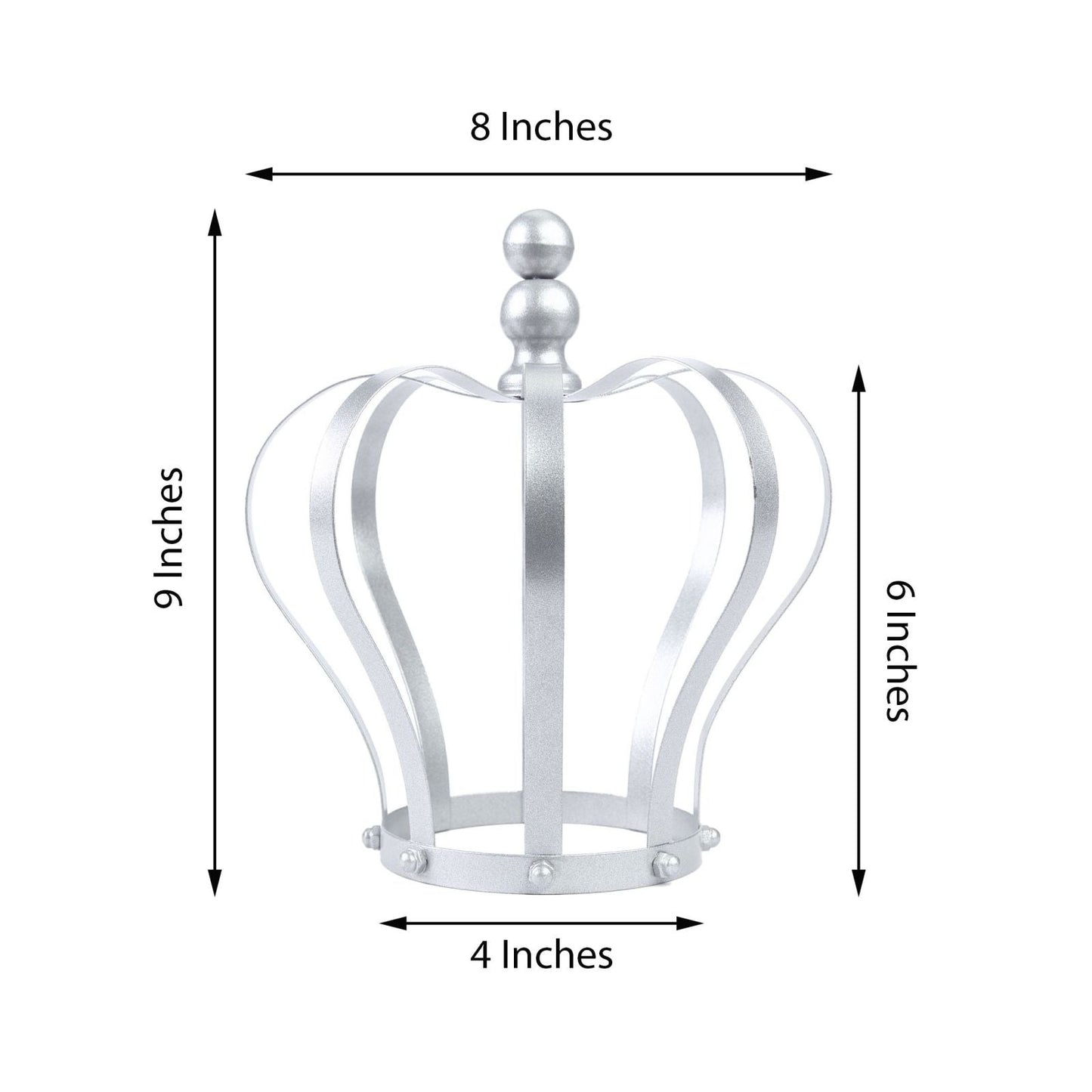 Matte silver metal royal crown cake topper, 9 inches tall, wedding cake decor.