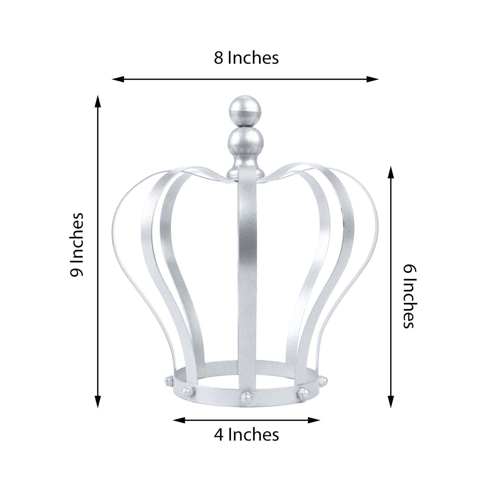 Matte silver metal royal crown cake topper, 9 inches tall, wedding cake decor.
