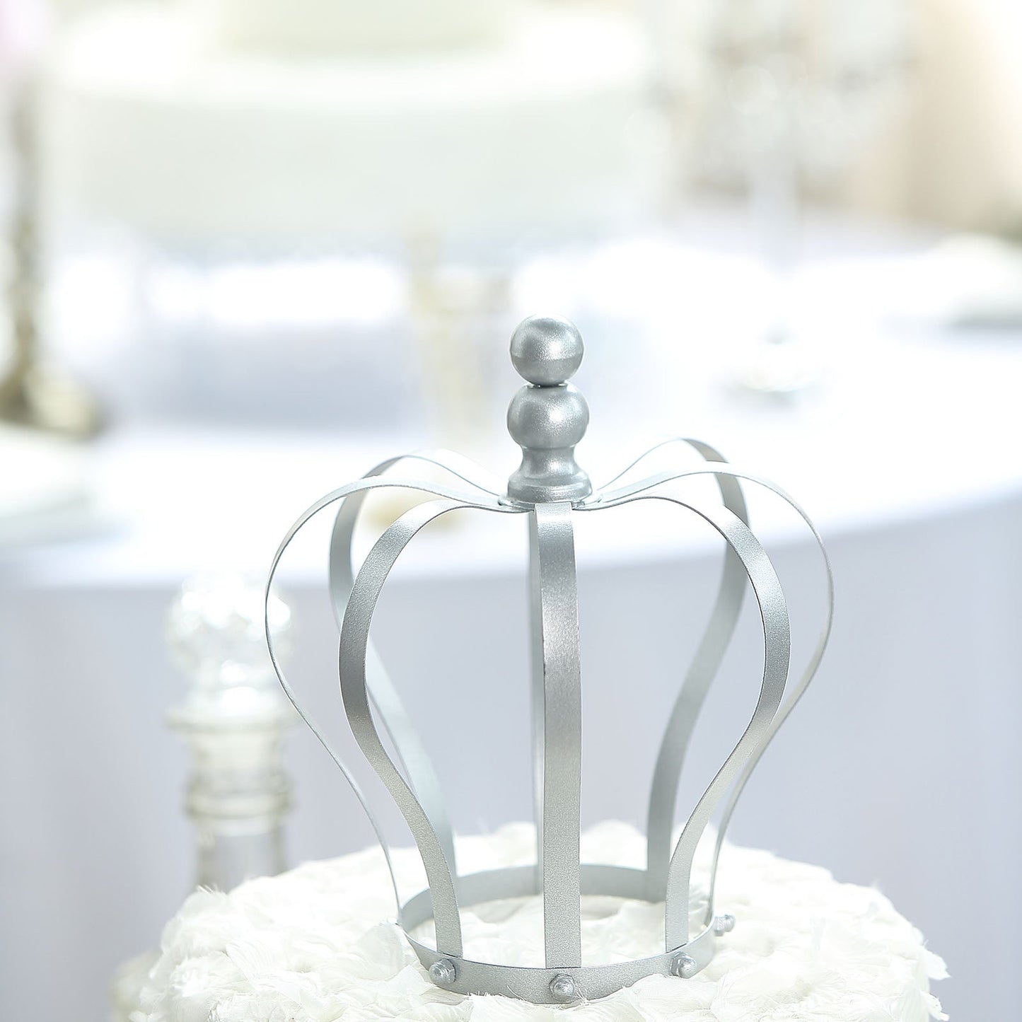 Matte silver metal royal crown cake topper for wedding decor