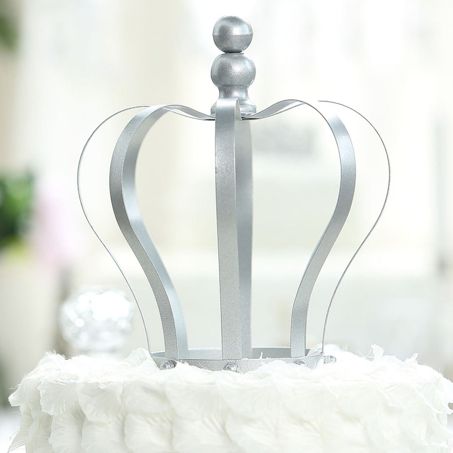 Matte silver metal royal crown cake topper for wedding decor