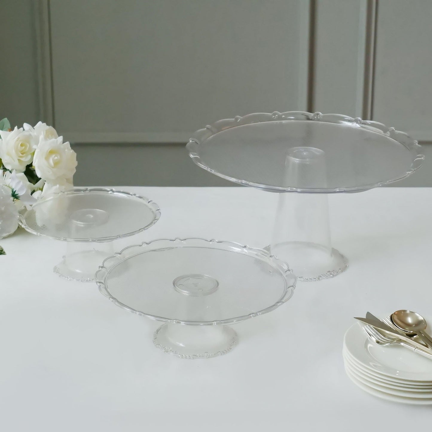 Clear plastic stackable cupcake pedestal display stands, set of 3.
