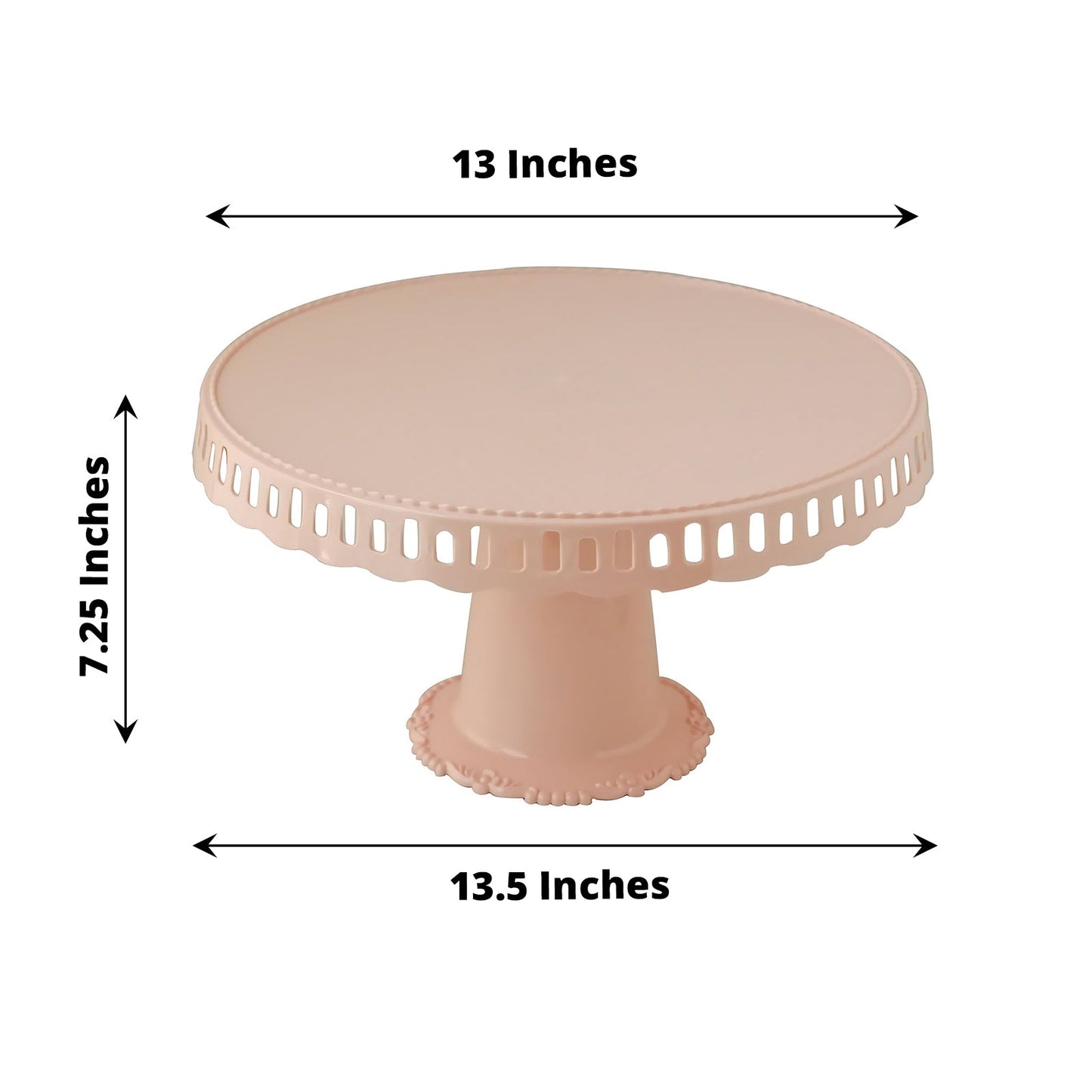 Blush round footed reusable plastic pedestal cake stand, 13 inches.