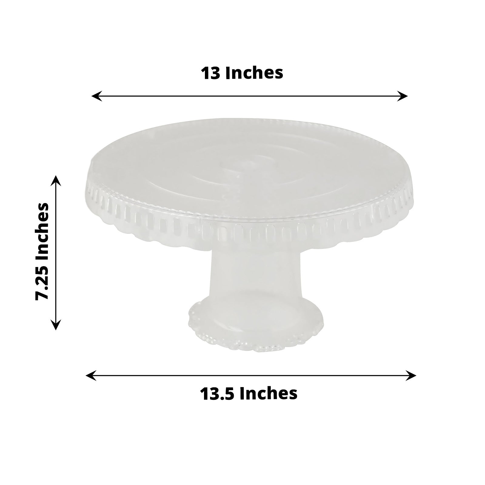 Clear round pedestal cupcake stand, 13 inches, reusable with ribbon trim.