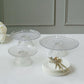 Clear contemporary pressed plastic stackable cupcake stands in three sizes.