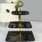 Black and gold 3-tier cupcake stand with heart wavy edges and top handle.