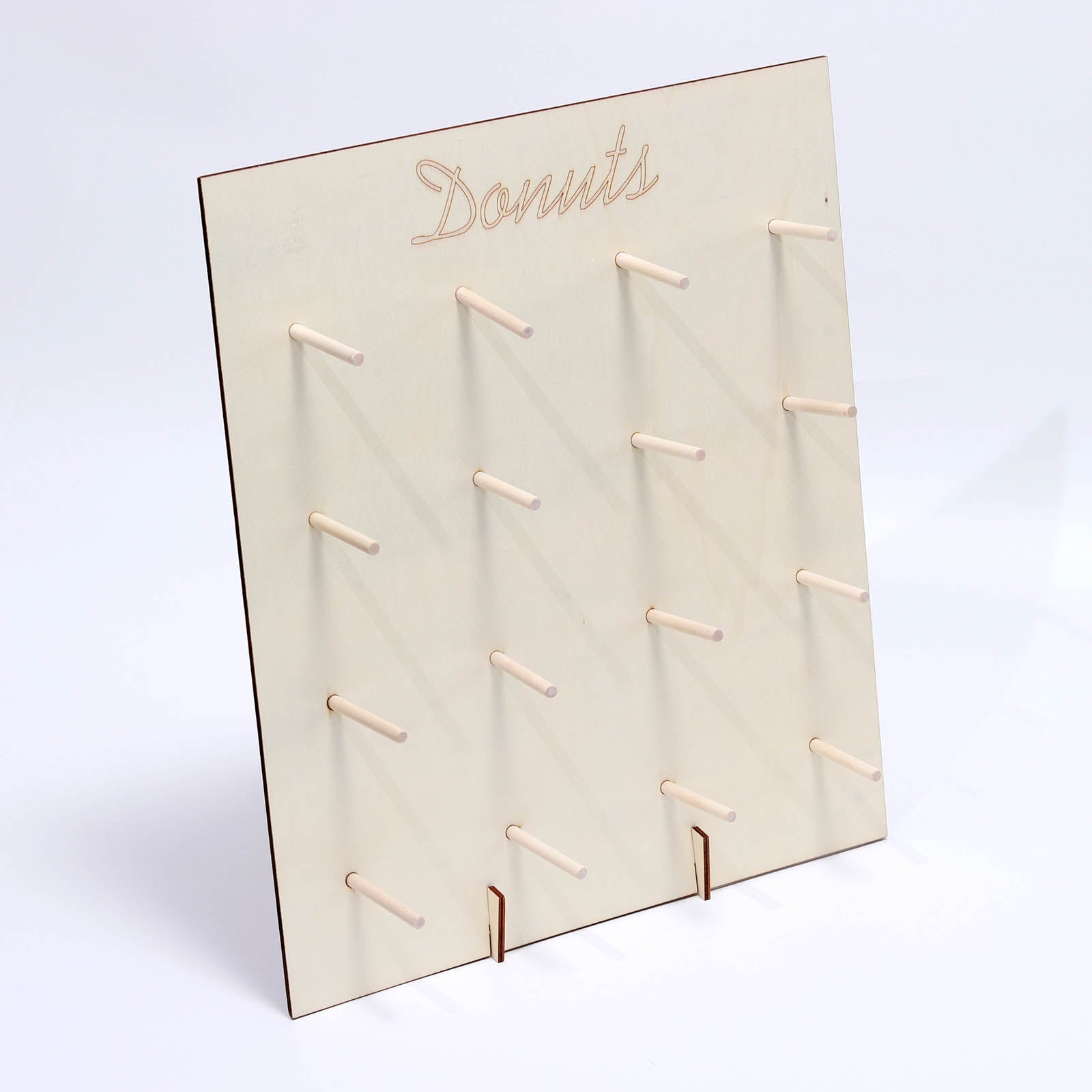Light wood donut bar wall display stand with detachable boards.