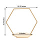 Gold hexagon metal floral hoop cake stand with wooden base.