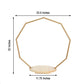 Gold nonagon metal floral hoop cake stand with wooden base.