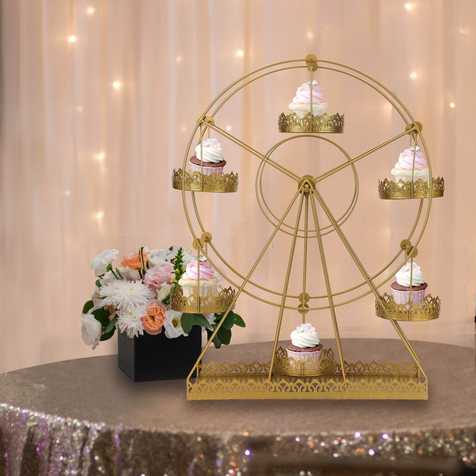 23inch Gold Metal Large Rotating Ferris Wheel Cupcake Stand Dessert Holder
