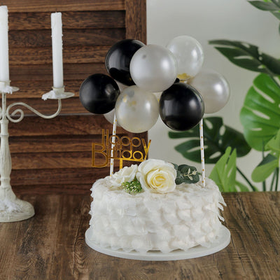 Elegant Cake Presentation with Confetti Balloons