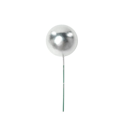Silver faux pearl cake topper pick for cupcake and DIY decor.