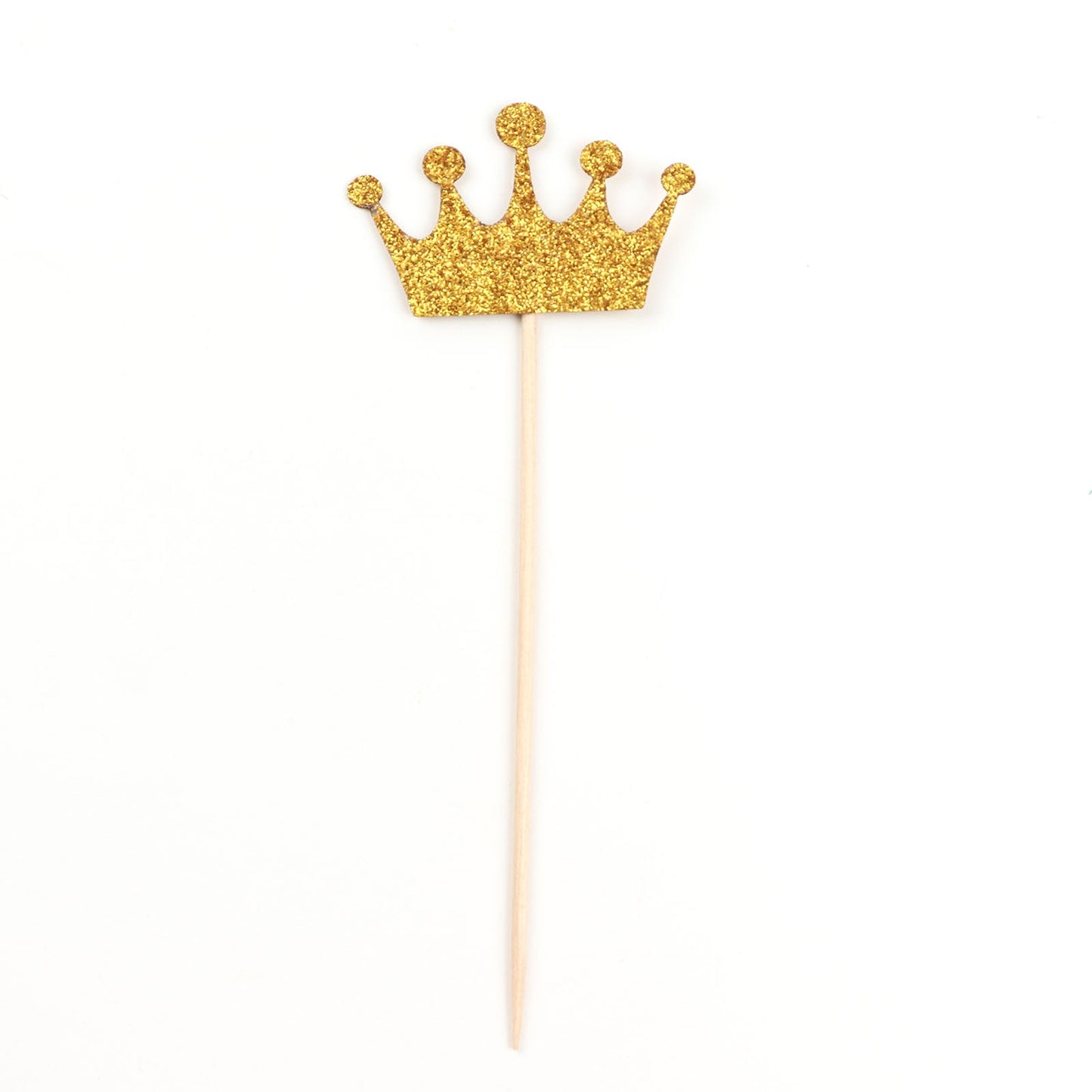 Gold Glitter Crown Cake Toppers 24 Pack 5 Inch 