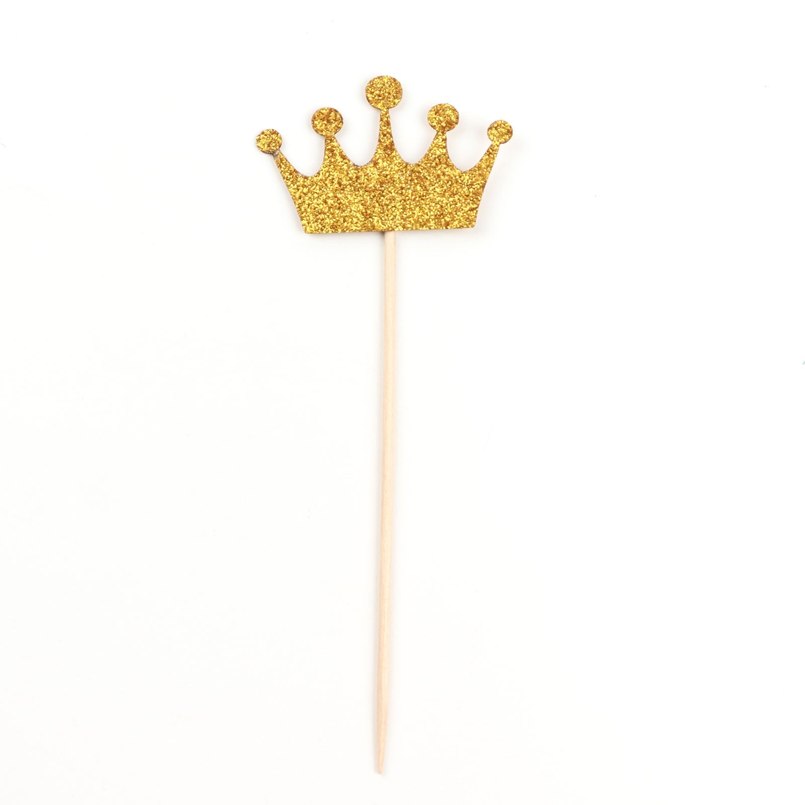 Gold Glitter Crown Cake Toppers 24 Pack 5 Inch 