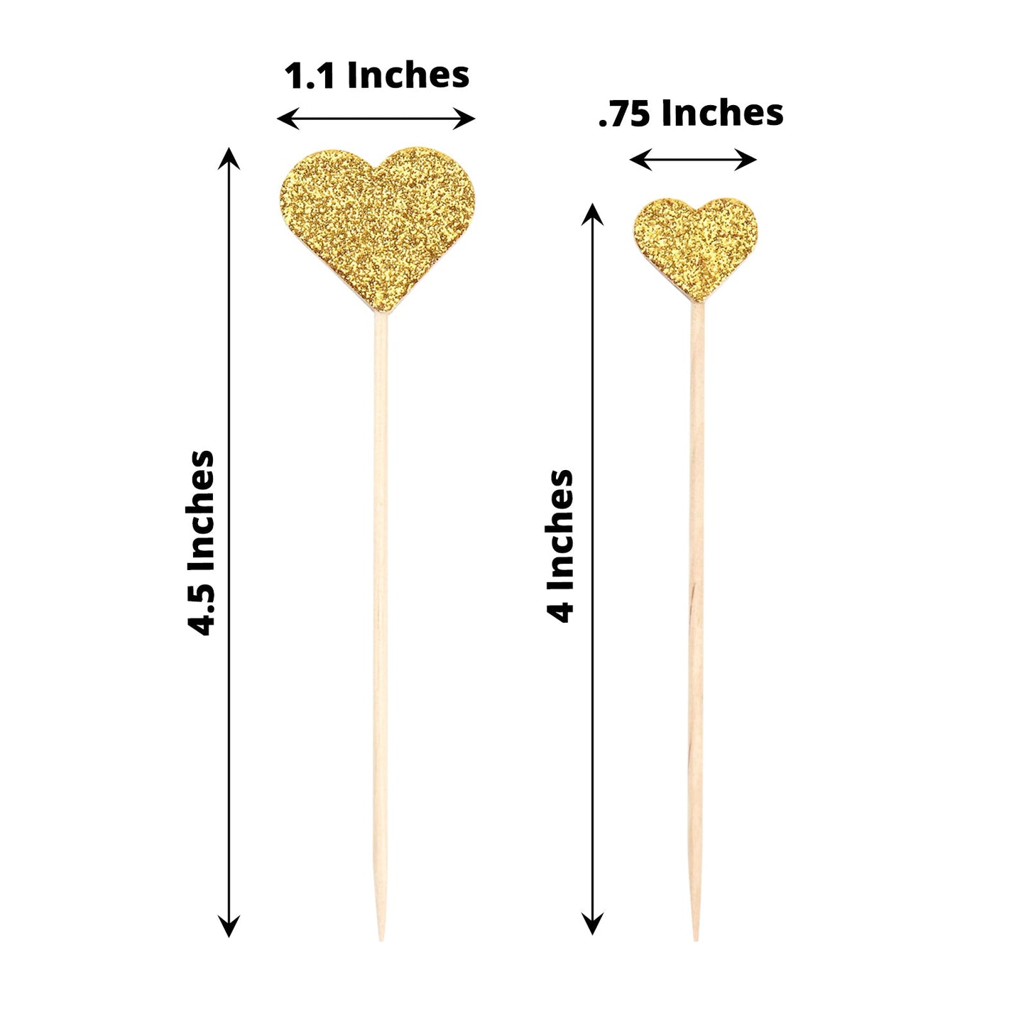 24 Pack Heart Shaped Gold Glitter Cupcake Topper Picks