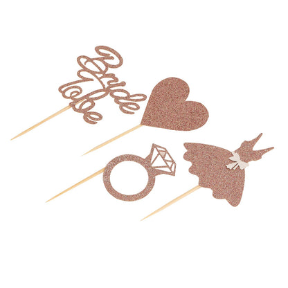 Cupcake Toppers Party Picks in Glitter Blush & Rose Gold Bridal Shower 24 Pack#whtbkgd