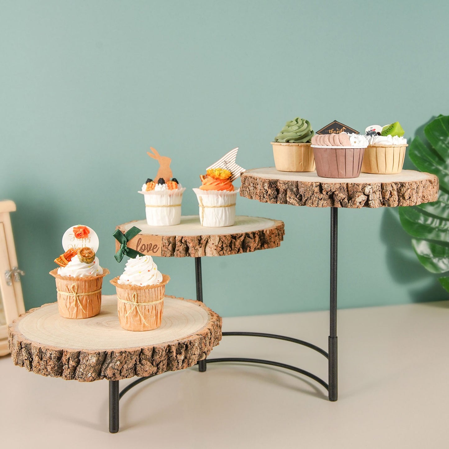 3 Tier 12 Inch Rustic Wood Half Moon Cupcake Stand Centerpiece