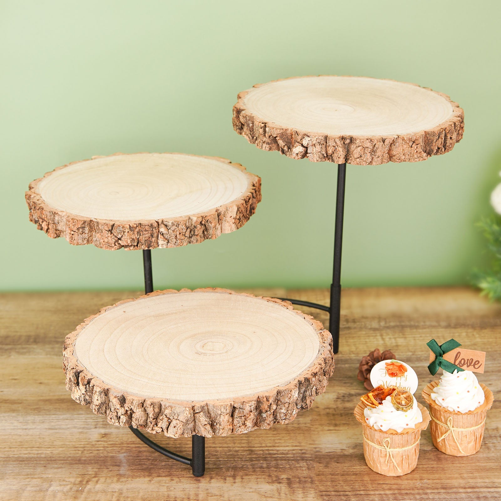 Half Moon 12 Inch Rustic Wood Cheese Board Cupcake Stand 