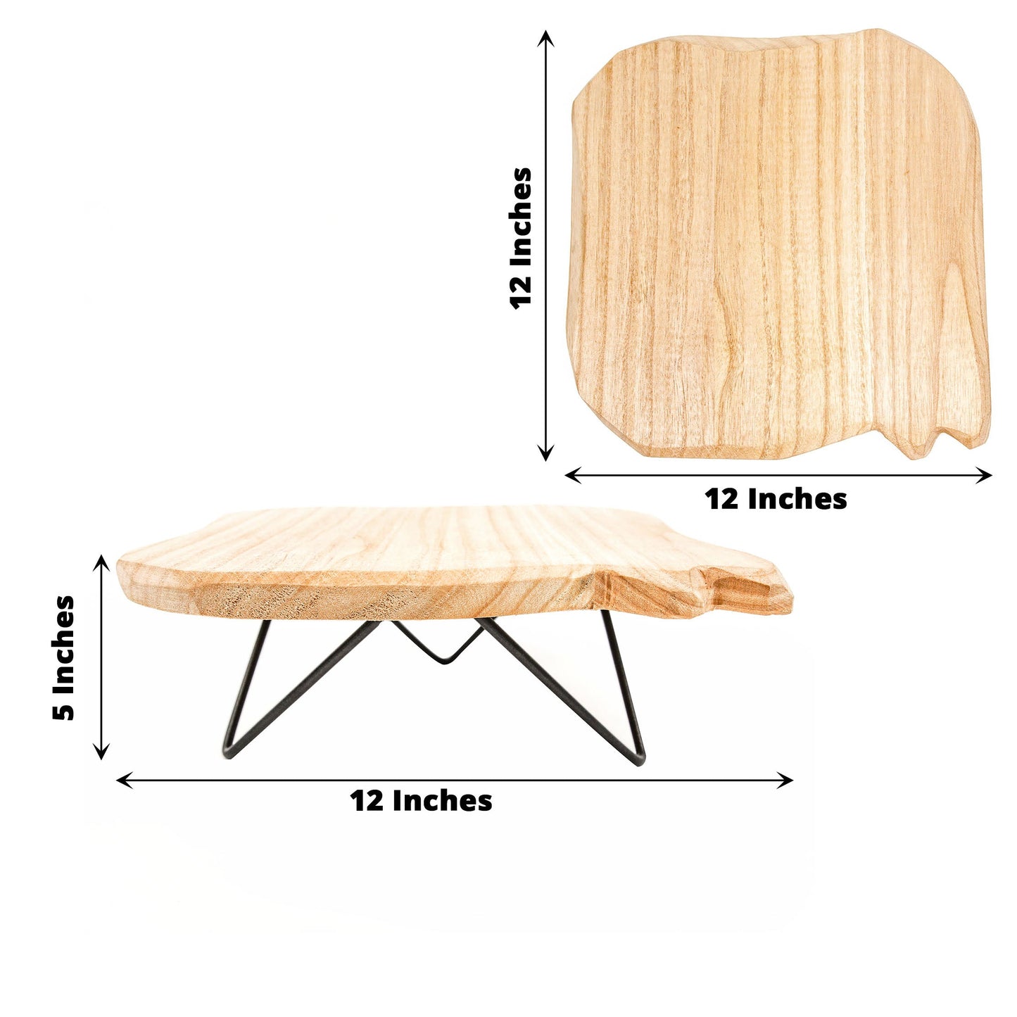 12 Inch Square Natural Wood Serving Tray Slice Cake Cupcake Stand with Hairpin Legs