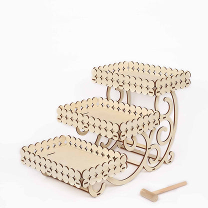 22 Inch 3 Tier Natural Wooden Platter With Laser Cutout Design#whtbkgd