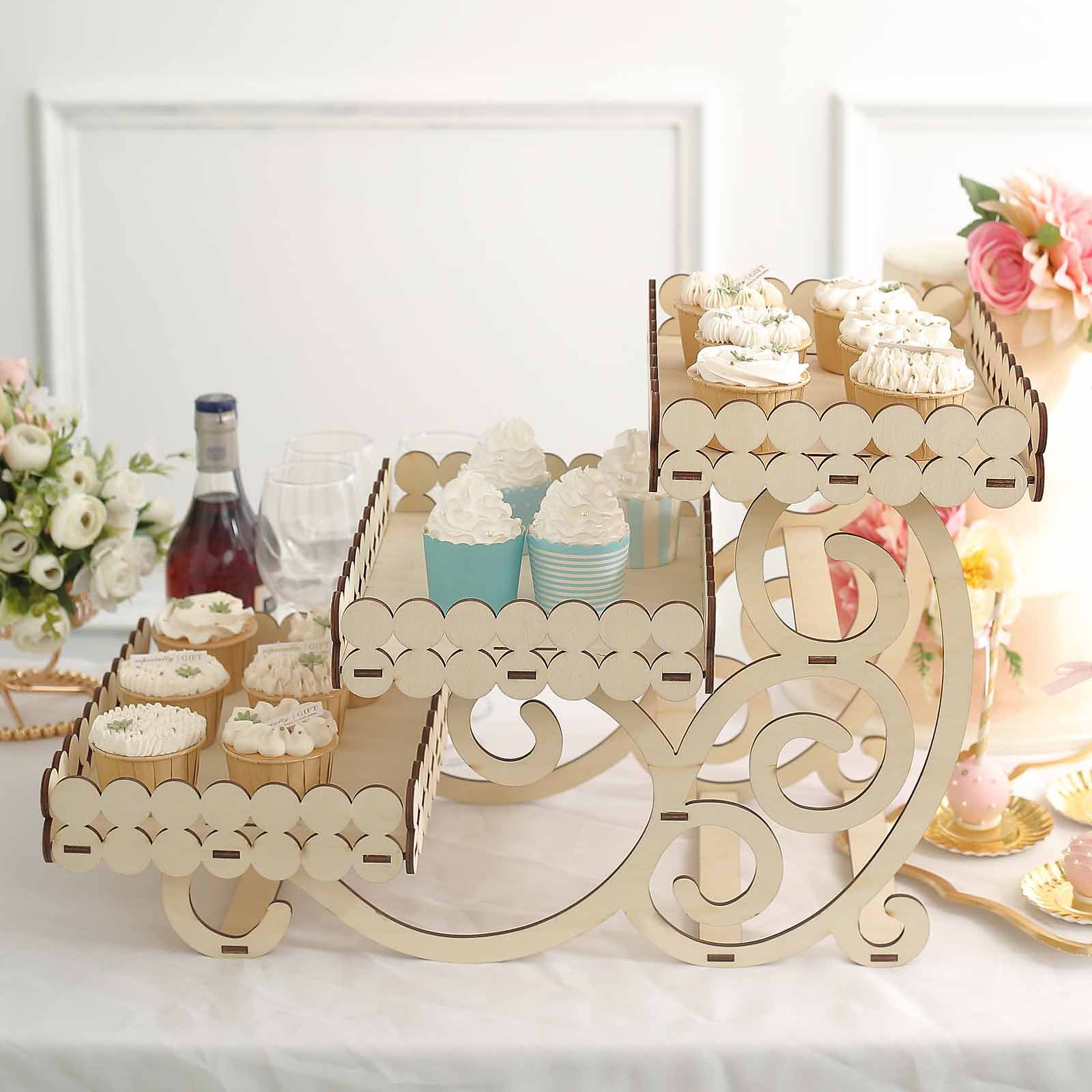 22 Inch Natural Wooden  3 Tier Rectangular Cupcake Stand 