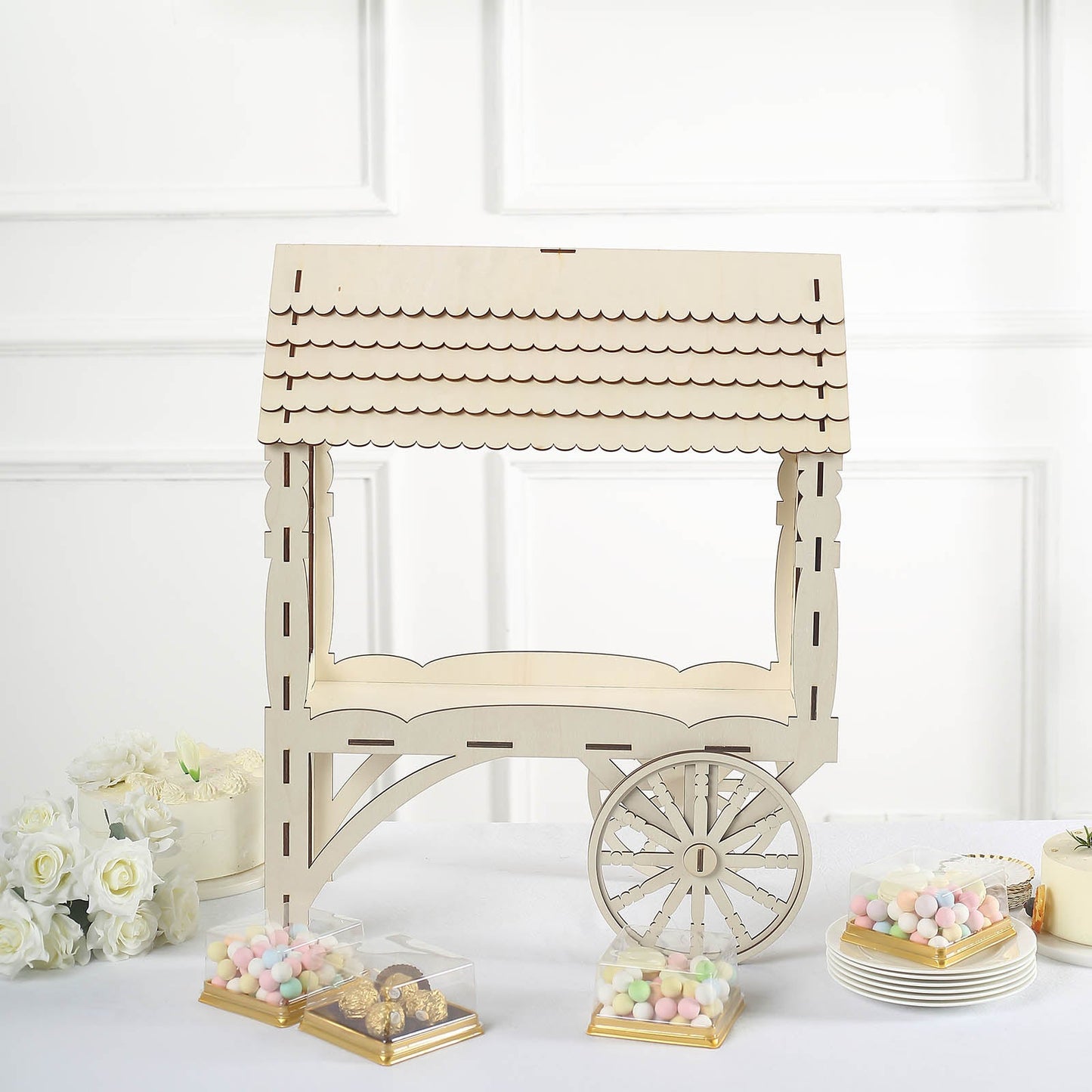 25inch Mini Natural Wooden Tabletop Dessert Display Sweet Stall, Candy Cart Cupcake Stand