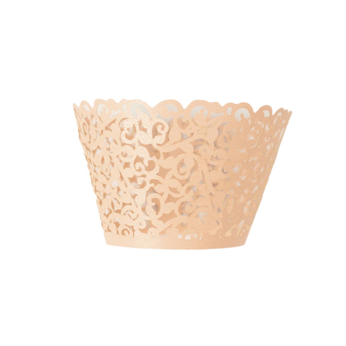 25 Pack - Paper Muffin Baking Cup Tray And Lace Laser Cut  Blush Rose Gold Cupcake Wrappers#whtbkgd 