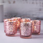 6 Pack | Blush/Rose Gold Mercury Glass Candle Holders, Votive Tealight Holders With Primrose Design