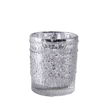 6-Pack Silver Glass Votive Tealight Holders - Stylish Primrose Design for Weddings & Décor