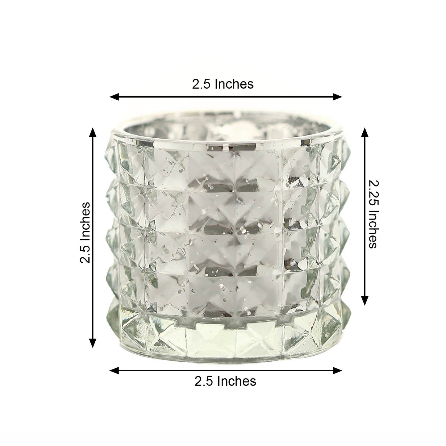 Silver 3 Inch Mercury Glass Tealight Votive Candle Holders with Faceted Design and Studded Accents 6 Pack 