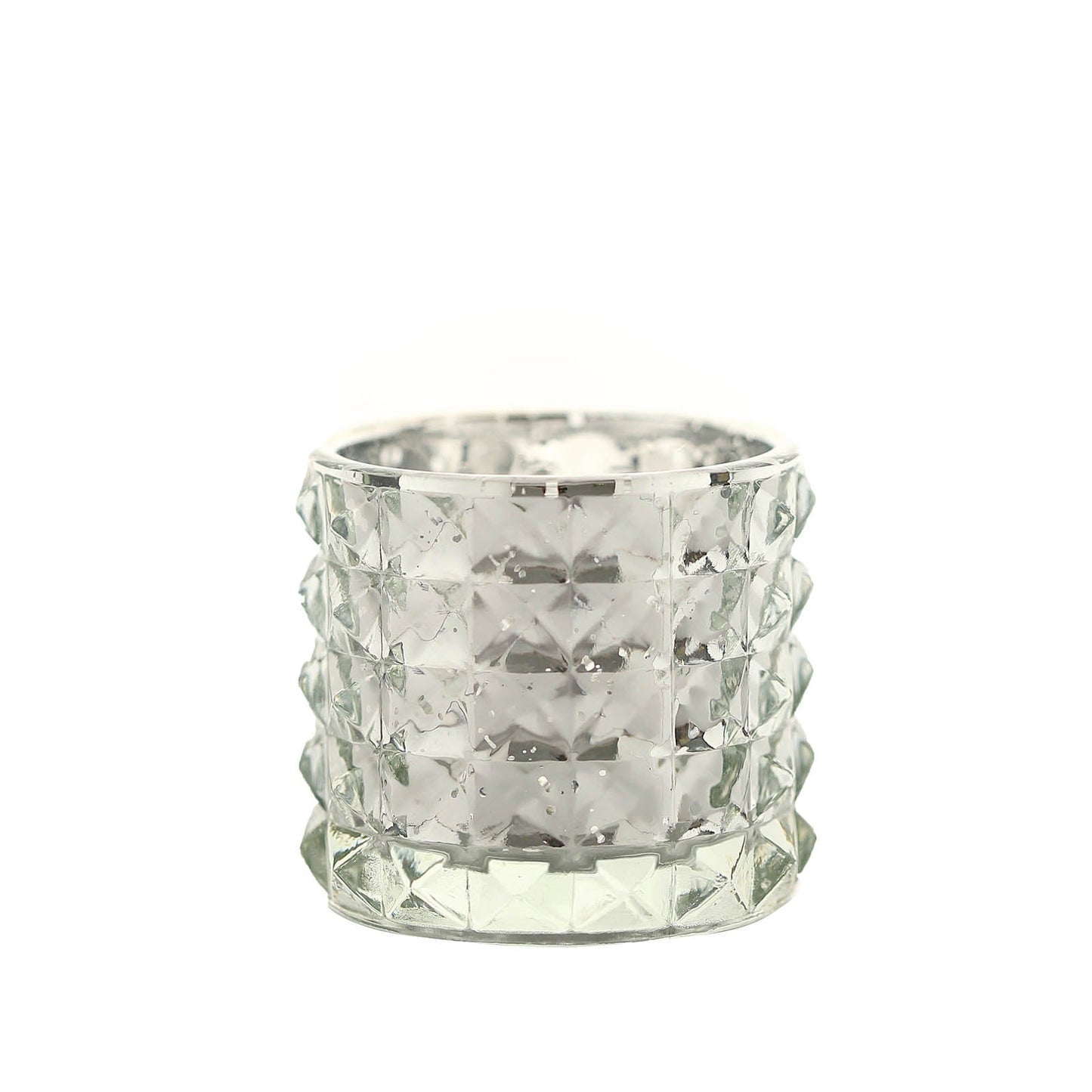 Pack of 6 Silver Studded Mercury Glass Faceted Votive Tealight Holders 3 Inch