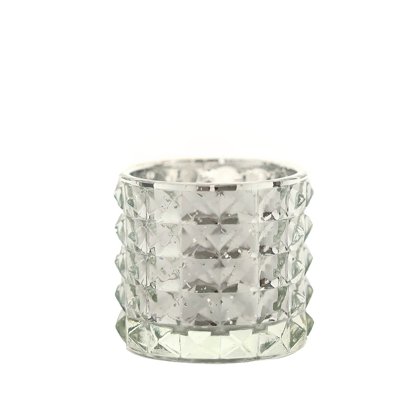 Pack of 6 Silver Studded Mercury Glass Faceted Votive Tealight Holders 3 Inch