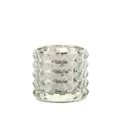 Pack of 6 Silver Studded Mercury Glass Faceted Votive Tealight Holders 3 Inch
