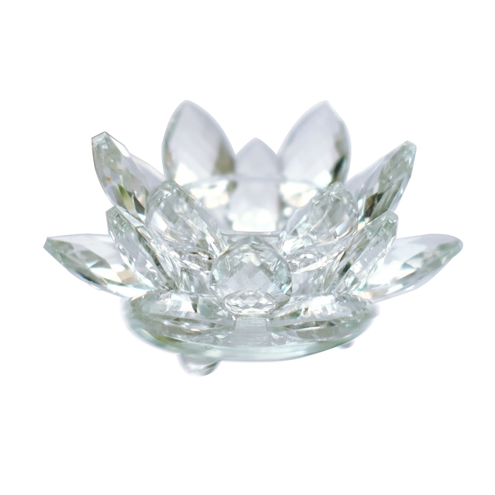 4.5 Inches Lotus Tealight Taper Stand In Crystal Glass#whtbkgd
